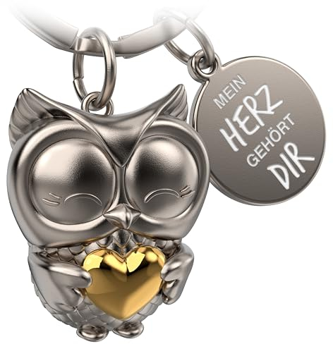 FABACH Eule Schlüsselanhänger Owly mit Herz und Gravur - Süßer Schlüsselanhänger Eule - Freundschaft und Liebe Glücksbringer aus Metall für Frauen - Mein Herz gehört dir