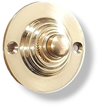 Polished Brass Front Door Bell Push Round Reeded