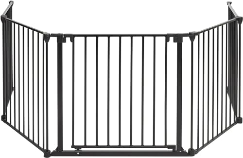BOMI Treppenschutz Milo bis 525 cm | Extrabreite Tür: 75 cm Durchgang | 90° Stop | Schließt automatisch | Gittertür aus Metall Schwarz | Stabile Baby Schutzgitter Tür für Kindersicherheit Türgitter