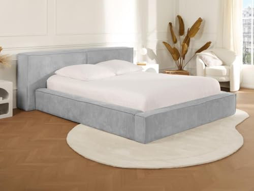 Vente-unique Pascal MORABITO-Bett mit Bettkasten + Matratze - 180 x 200 cm - Cord - Hellgrau - TIMANO von Pascal Morabito