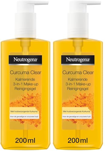 Neutrogena Curcuma Clear Gesichtsreinigung, Beruhigendes 3-in-1 Abschmink-Gel, Make-up Entferner, 200ml (Packung mit 2)