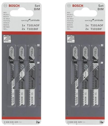 Bosch Professional 3 tlg. Stichsägeblatt-Set Special for Laminate (für Laminat, T191AOF, T101BIF, T-Schaft, gerader Schnitt, Zubehör Stichsäge) (Packung mit 2)