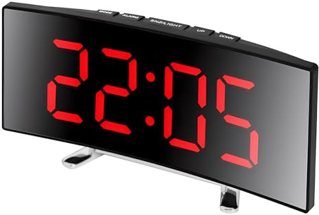 Lancoon Digitaler Wecker, LED Gekrümmter Großer Bildschirm mit Spiegel Oberfläche Schlummerfunktion Ladeanschluss Batterieversorgung Buntes 12/24 Stunden für Zuhause Schlafzimmer