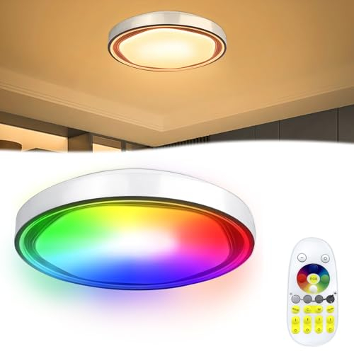 HENGMEI Plafonnier LED 60 W RVB - Lampe de salon - Plafonnier LED - Panneau LED - Éclairage de plafond avec télécommande à intensité variable - Pour chambre à coucher, salle de bain - Hexagonal