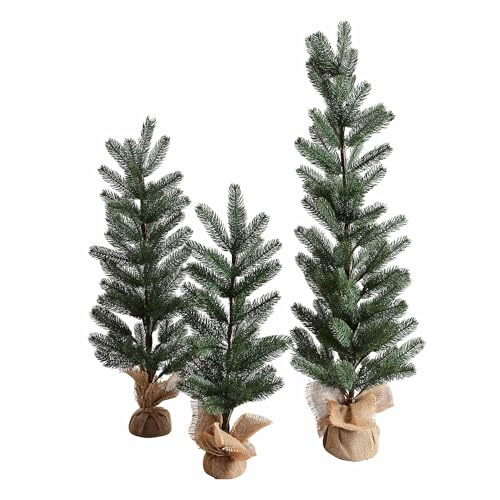 Loberon Deko-Baum 3er Set Merpins, Verschiedene Größen, Handgefertigt, Künstliche Tanne, Weihnachtsdekoration, Weihnachten, Eisen, Polyethylen, Jute, grün