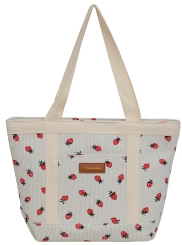 BIOSA Frauen Nette Druck Tote Handtasche Große Kapazität Cord Erdbeere Muster Unterarm Tasche Reißverschluss Weibliche Reise Casual Tasche