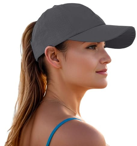 Epsoco Baseballkappe mit überkreuztem Pferdeschwanz für Damen, verstellbar, hoher unordentlicher Dutt, Trucker-Mütze, schnell trocknend, Netz-Ponycap, grau dunkel, Einheitsgröße