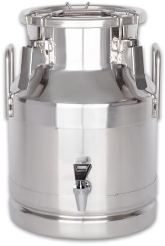 Beeketal 'BMK-10A' Milchkanne Transportkanne 10 Liter aus Edelstahl mit Ablasshahn, auslaufsicherer Deckel mit Dichtung und Spannverschluss - Molkerei Milch Kanne zum Transport oder zur Aufbewahrung