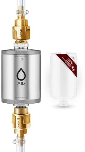 Alb Filter® TRAVEL Nano Trinkwasserfilter mit Anschluss-Set für Camping, Wohnwagen und Caravan. Qualität Made in Germany (Edelstahl Natur)