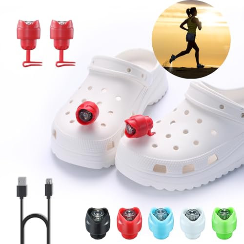 RAHAN Faros delanteros recargables para Croc, 2 luces LED para Croc, linternas impermeables manos libres con 3 modos de iluminación, luces de zuecos novedosas para camping, pasear al perro
