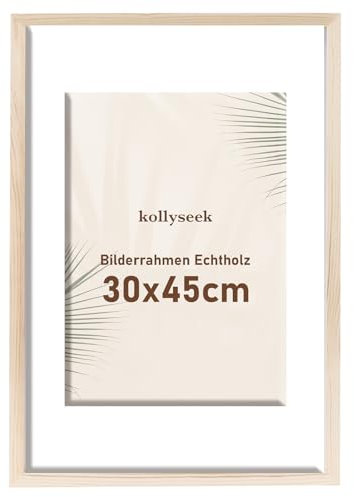 Kollyseek Marco de foto de madera de 30x45cm con marco de foto de madera tongmu, pino y acabado antideslizante en placa de vidrio acrílico
