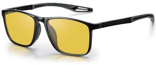 CARFIA Nachtsichtbrille für Herren Damen Klassische Eckige Fassung mit Gelben Gläsern Blendschutz Ideal zum Autofahren bei Regen, Nebel und Dunkelheit
