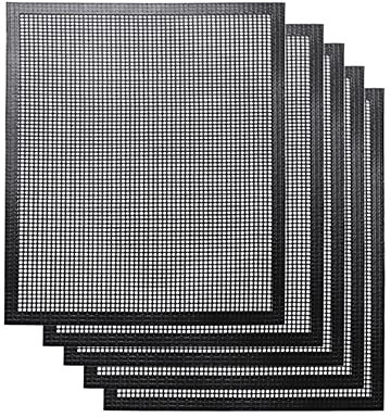 SweetSerenade Set of 5 Grill Mesh Mat, Reusable Grilling Mats, Easy to Clean - Works on Gas, Charcoal 400mmx330mm Black