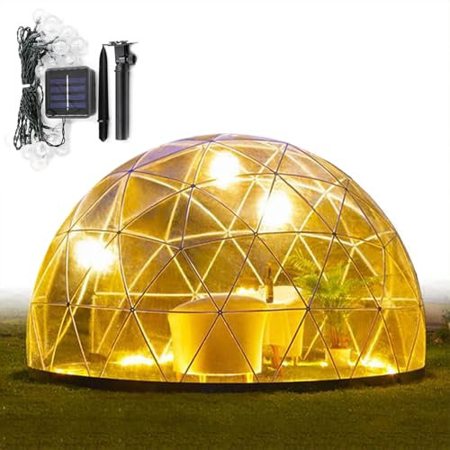12 Fuß große Kuppelzelt-Blasenzelte, für 5–7 Personen, transparentes Garten-Iglu mit Gewichtstasche und Metallbajonett und 22 m Solar-Lichterketten, wasserdichtes, durchsichtiges Kuppelzelt