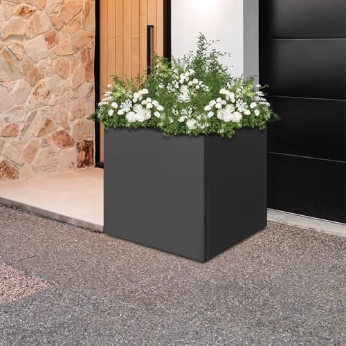 Apriltop Quadratischer Pflanzkasten,50x50x50cm Stahl Metall Pflanzgefäße Großer Würfel Blumenkübel Outdoor,Moderner Heavy Duty Blumentopf,für Terrasse, Terrasse, Hof, Garten (Schwarz, 50cm)