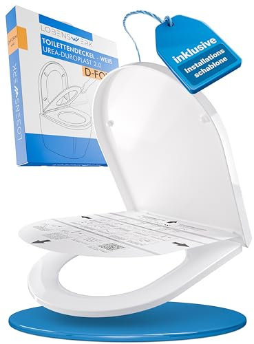 LOBENSWERK Toilettendeckel D Form [KURZ] einfache Montage | Klodeckel mit Absenkautomatik | Toilettendeckel, Klobrille, Toilettensitz antibakteriell & UV-beständig inkl. Installationsschablone