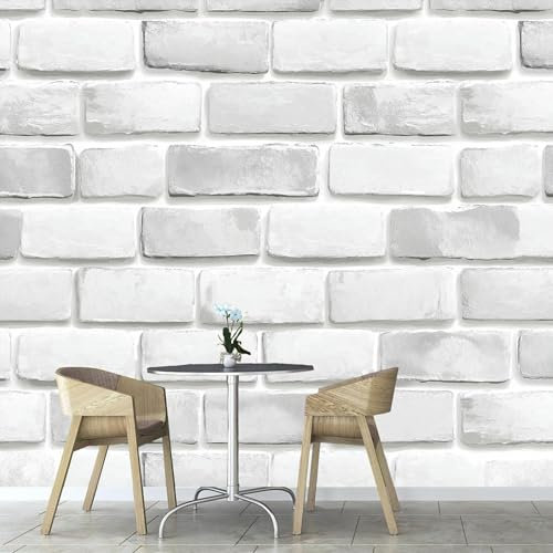 Papier Peint Panoramique Mur De Briques Blanches Vintage Mur 350× 256 cm, Papier Peint Géant 3D Salon Chambre Salle à Manger Chambre d'Enfant Décoration Murale