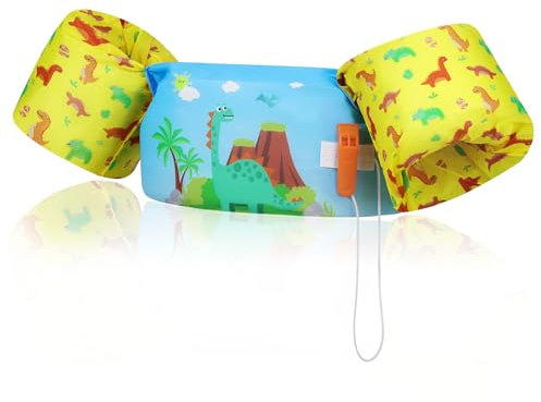 MoKo Manguitos de Natación para Niños, Chaleco Sin Inflación con Dibujo Animado para Aprender Nadar, Brazaletes Hinchables para Piscina Playa Parque Acuático Natación, Azul Amarillo Dinosaurio