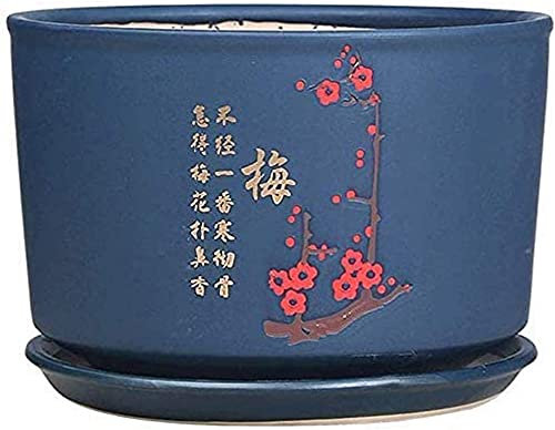 SBCGFY Grande Vaso in Ceramica con Vassoio, Vaso per Piante grasse Personalizzato, Vaso in Ceramica per Bonsai, Contenitore per Cactus, Giardino, Blu, Blu||XL(Blu Medio)