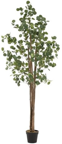 ML-Design Eucalipto Artificial 210cm Decorativo, Planta Grande Falsa Tronco de Madera Natural Hojas y Maceta de Plástico, Interior y Exterior, Árbol Ornamental Realista para Salón Oficina o Recepción