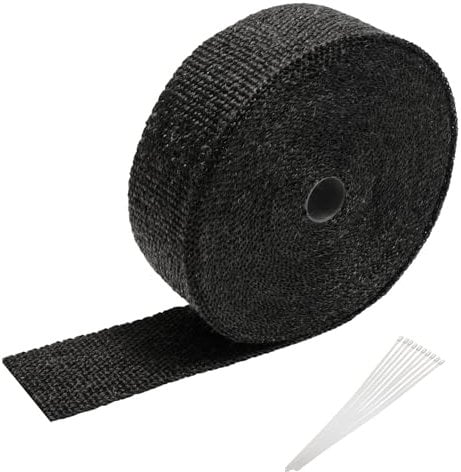 Cecaylie 15M Hitzeschutzband Auspuff, Glasfaser-Isolierband, mit 10 Edelstahl-Kabelbindern, für Auspuffkrümmer von Motorrädern und Autos,Schwarz