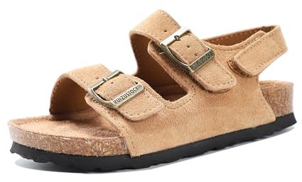 Yeeteepot Enfant Sandales Garçon Fille Bout Ouvert Réglable Sandales Cuir Chaussures de Plage Antidérapant Marche Sport Sandalettes Marron 28 EU