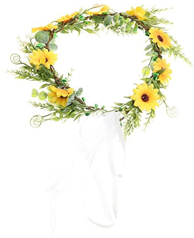 GANAZONO Blumen Haarband Mit Satinband Für Hochzeiten Braut Haaraccessoires Für Mädchen Dekorative Blumenkrone Für Partys Und Besondere Anlässe Gelbes Boho-stirnband