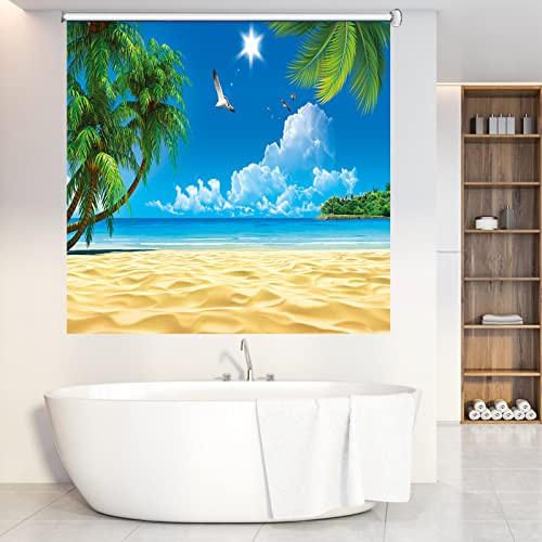3D-Rollo ohne Bohren – wasserdichter Rollo mit Strandmotiv für Badezimmer und Hotels