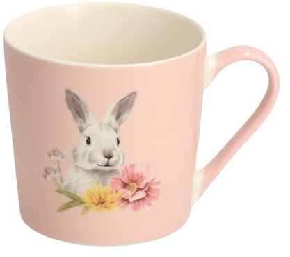 home&you - Becher Sirsobunny, 390 ml, feines Knochenporzellan, Osterdeko, Osterhase, Tasse, Deko, Kaffeetassen, Wassertasse, Coffee Cup für Kaffee Milch Latte Tee - Rosa