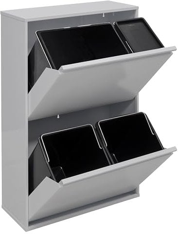 ARREGUI Basic CR602-B2 Poubelle de Recyclage Cuisine 4 Bacs | 23+11+17+17 L (68 L) | Poubelle de Tri Sélectif 4 Rangements | Meuble Poubelle en Acier 4 Seaux | avec Seau de 23 L pour Emballages | gris