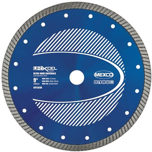 Mexco UHX Ultra Hard Materials Diamond Blade, High-Performance, Precision Cutting Disc for Granite, Porcelain, Marble - 230mm, 10mm Segment Height, 25.4mm Bore