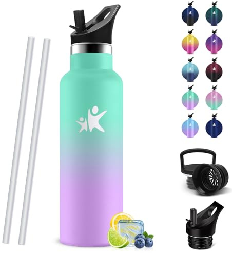 HoneyHolly Botella Agua Niños, Termo Agua Fria, 500ml Cantimplora Termica Sin BPA, 12H Caliente/24 Frío, Cantimplora para Niños & Adultos, Botella Acero Inoxidable para Deporte, Oficina, Yoga