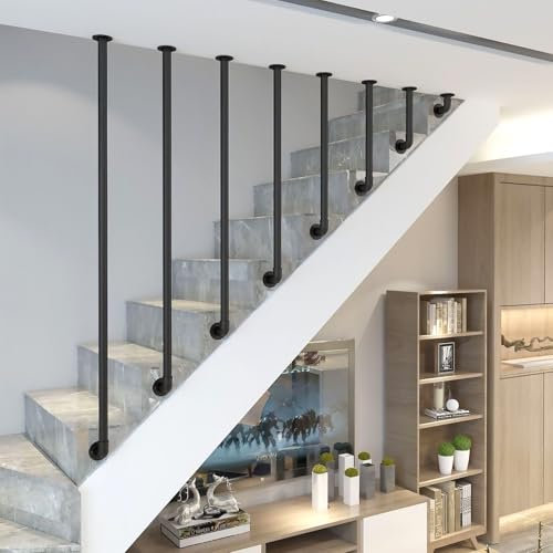 Corrimano per Scale Interne - Ringhiera per Scale a L in Tubo Tondo - Ringhiera di Sicurezza in Ferro battuto in Metallo Nero per soppalco, corridoio, Villa, Hotel(40cm)