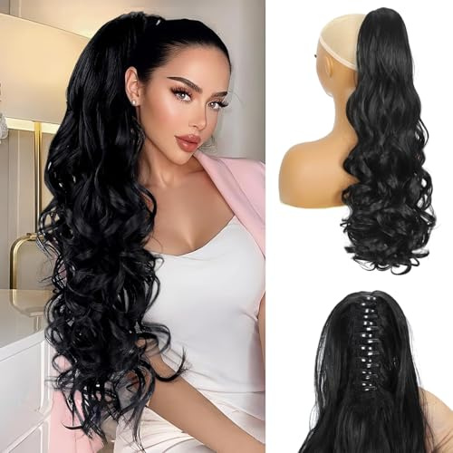 24 Inch Ponytail Extension 190g Long Curly Wavy Claw Clip in Ponytail