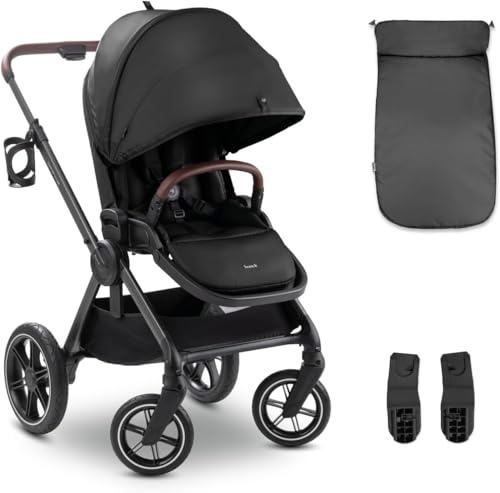 hauck Buggy mit Beindecke, XL Verdeck, Becherhalter, Comfort N Care Black | große Gummireifen, verstellbarer Schieber, wendbarer Sitz UPF 50+ Liegeposition Geburt bis 22 kg/4 Jahre, Babyschalen-Adapter