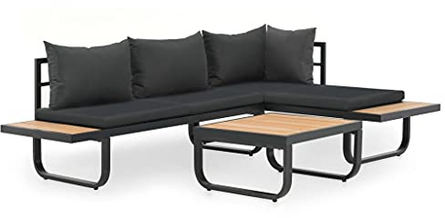 QJBSAVVA Aluminium WPC Garten Ecksofa Set 2tlg mit Auflagen Modernes Design Robuste Outdoor Couch für Balkon Terrasse Innen Küche 138x60x62cm gartenmöbel Set
