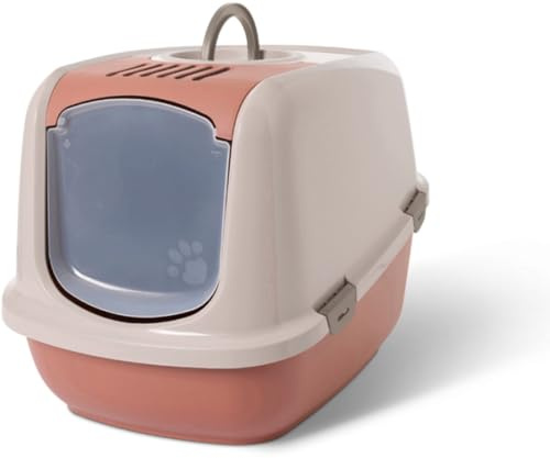 Savic Nestor Jumbo Cat Litter Tray - Champagne Pink/Terracotta - XXL - Folding Front - Leak-Proof High Back - Carbon Filter - 66.5 x 48.5 x 46.5 cm