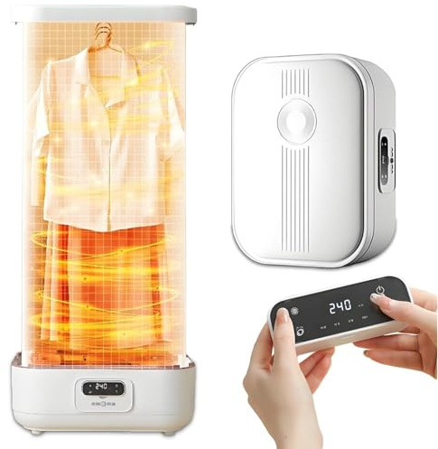 Mini séchoir à linge portable 2 en 1 avec télécommande, petit sèche-linge automatique pliable avec sac de séchage, défroisseur vapeur à suspendre pour voyage, camping-car, maison, appartement