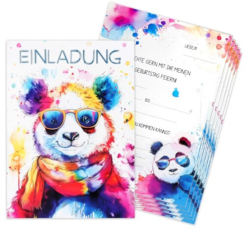 Diyxisk 12 Stück Einladungskarten Kindergeburtstag Mädchen German Einladungskarten Kindergeburtstag Junge Panda Einladungskartens Stil Geeignet für Kindergeburtstage Schulfeste und Feiertage