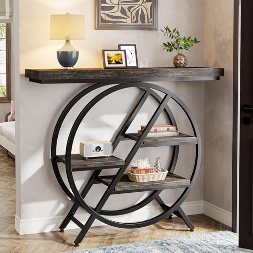 Tribesigns Console Table, 39.4-Inch Entryway Table with Thickened Tabletop, 4- Tier Industrial Narrow Hallway Sofa Table with Geometric Metal Frame for Living Room, Entryway (Gray)