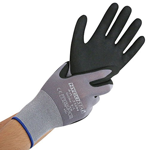 12 Stück Hygostar Feinstrickhandschuhe Ergo Flex | Nitril-PU-Beschichtung, grau-schwarz,10/XL, L:22cm, Montagehandschuhe, Industriellenhandschuhe, Schutzhandschuhe, Arbeitshandschuhe, Nitrilhandschuhe