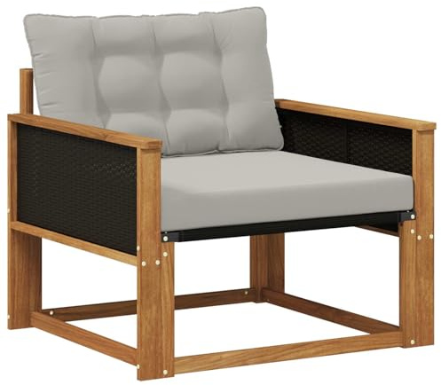 vidaXL Outdoor-Sofagarnitur Massives Akazienholz und Textilene Natur, Garten, modernes, wetterfestes, Outdoor-Sofa, Lounge-Möbel, Terrassenset, Sitzgruppe