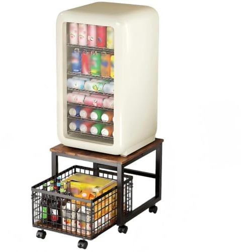 Garvee Mini Fridge Stand with Drawer Lockable Wheels | Sturdy metal and wood construction with lockable wheels and drawer, elevates mini fridges in kitchens, dorms, offices and...