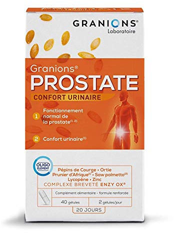 GRANIONS| Prostate | Contribue au bon fonctionnement de la prostate | Pépins de Courge, Ortie, Prunier d’Afrique | Formule brevetée et renforcée | Marque Française | 40 Gélules