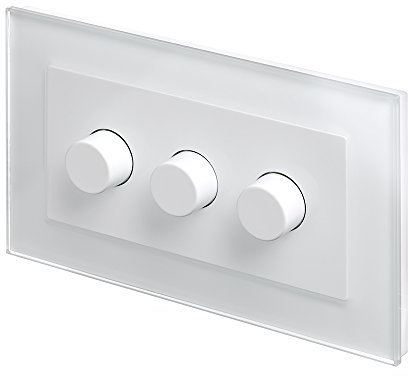 RetroTouch 3 Gang 2 Way Dimmer Switch 3-200W LED & Halogen White Glass PG 02082