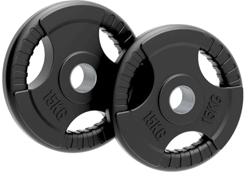 Body Revolution olympischen Hantelscheiben, gummiertes Gusseisen, Tri-Grip – 1,25 kg, 2,5 kg, 5 kg, 10 kg, 15 kg, 20 kg, 25 kg, Schwarz , 15kg Pair
