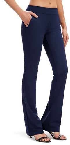 Safort Regular/Tall Bootcut Yoga Hose mit 71cm/76cm/81cm/86cm Schrittlänge, Dressy, Zwei Taschen, Blau, M