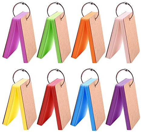 TUPARKA 400 Stück Papier Lernkarten, Multicolor Kraftpapier Notizblöcke mit Metallbinder Ring Easy Flip Flash Note Cards (8 Satz 50 Blatt pro Satz)