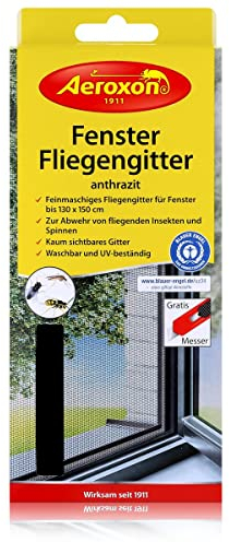 Aeroxon Fenster Fliegengitter Anthrazit 130cm x 150cm, 6er Vorteilspack (6x 1 Stück)