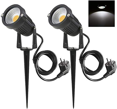 2 Packs, 5W LED Impermeable IP65, Luz de Paisaje al Aire Libre 220V Focos de exterior con enchufe, de iluminación Para Calzada, Patio, Cesped, Pathway, Jardín
